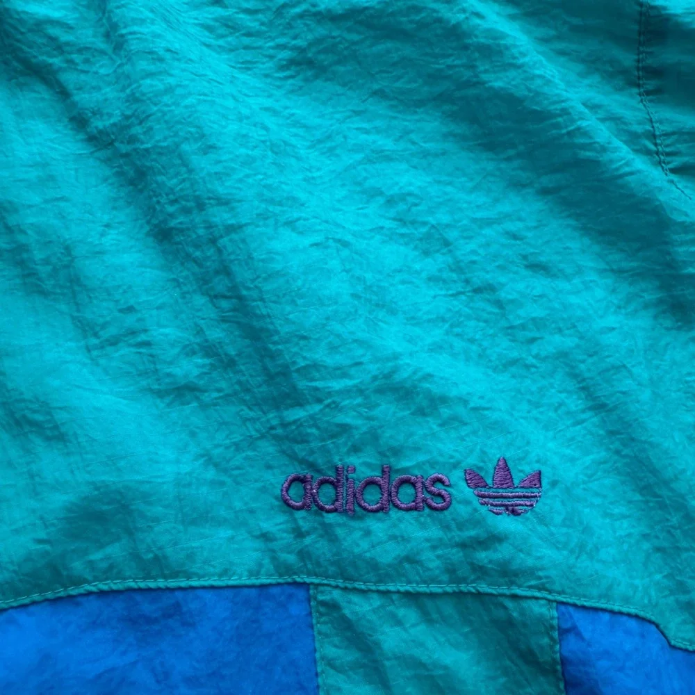 Vintage 80's Adidas Colorblock Track Jacket Mens Medium Teal Blue Windbreaker